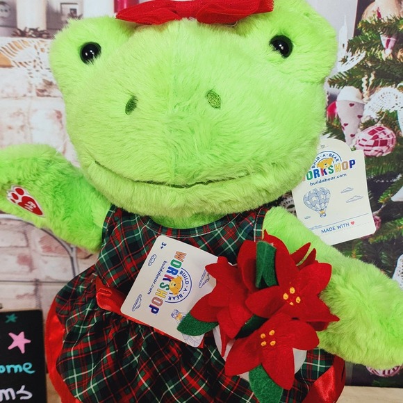 New Build A Bear Spring Frog & Plaid Gingham Christmas Dress Plush - Picture 3 of 5